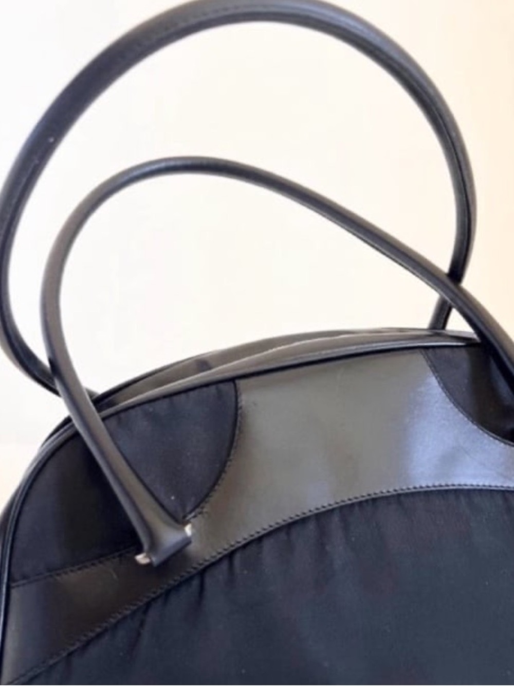 Prada Black Leather & Nylon Dome Satchel with Top Handles